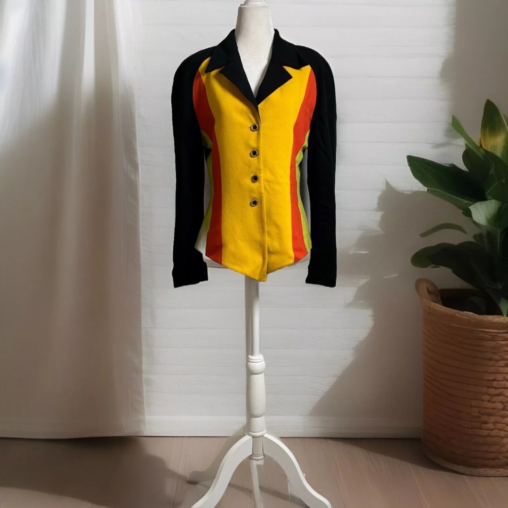 VTG 80s 90s Rina Rossi Womens Colorblock 100% Wool Top Retro Contemporary SZ 10